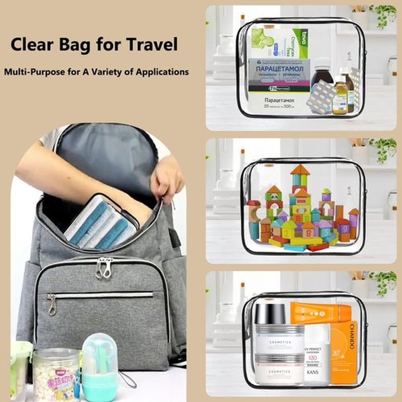 Lermende 3pcs TSA Approved Toiletry Bag with Zipper Travel Luggage Pouch Carry On Clear Airport Airline Compliant Bag Travel Cosmetic Makeup Bags for Men Women (Black)