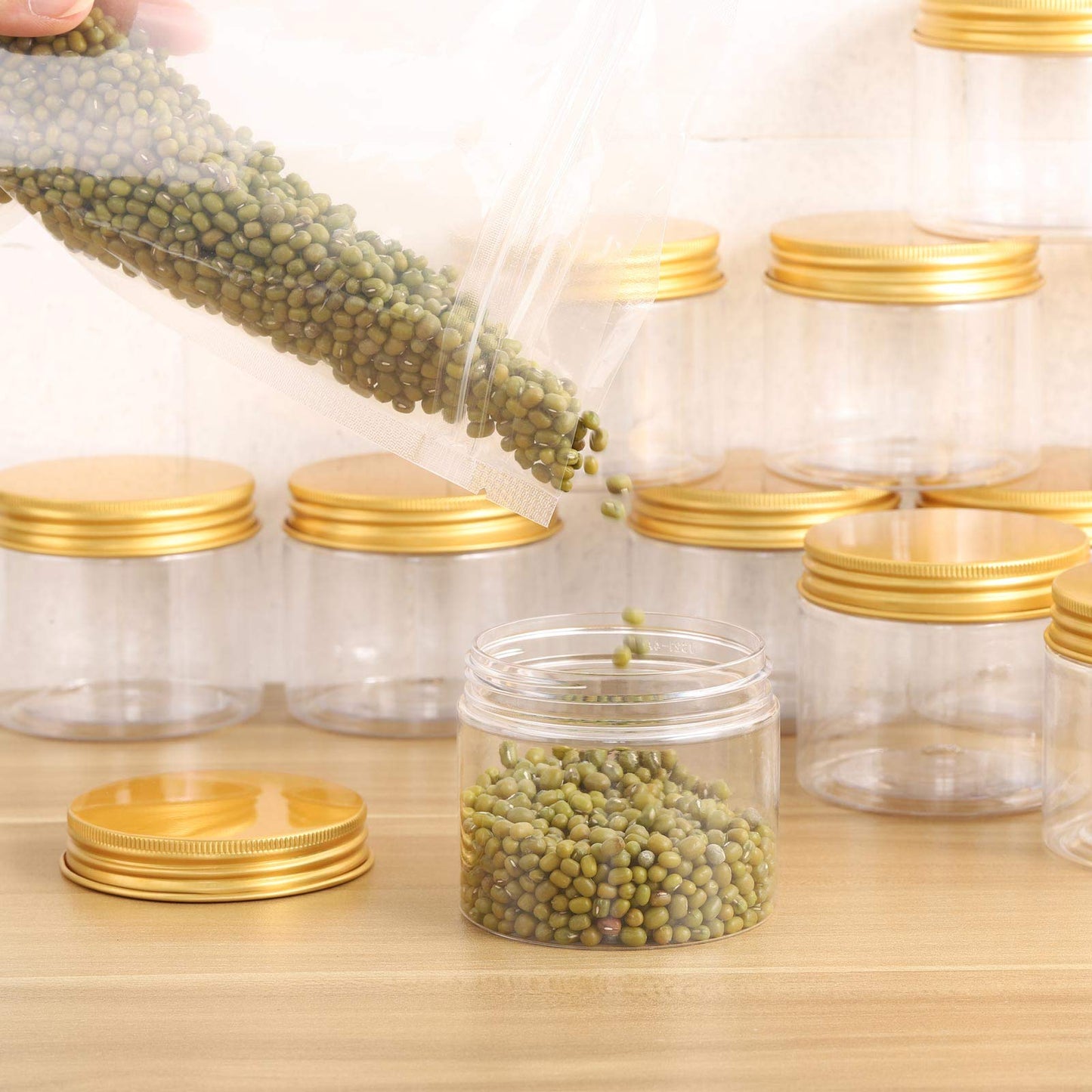12pcs 150ml Cosmetic Containers Empty Refillable Clear Plastic Jars with Gold Lid, Storage Cream,Lotion,Powder,Liquid-Business Packing Jar