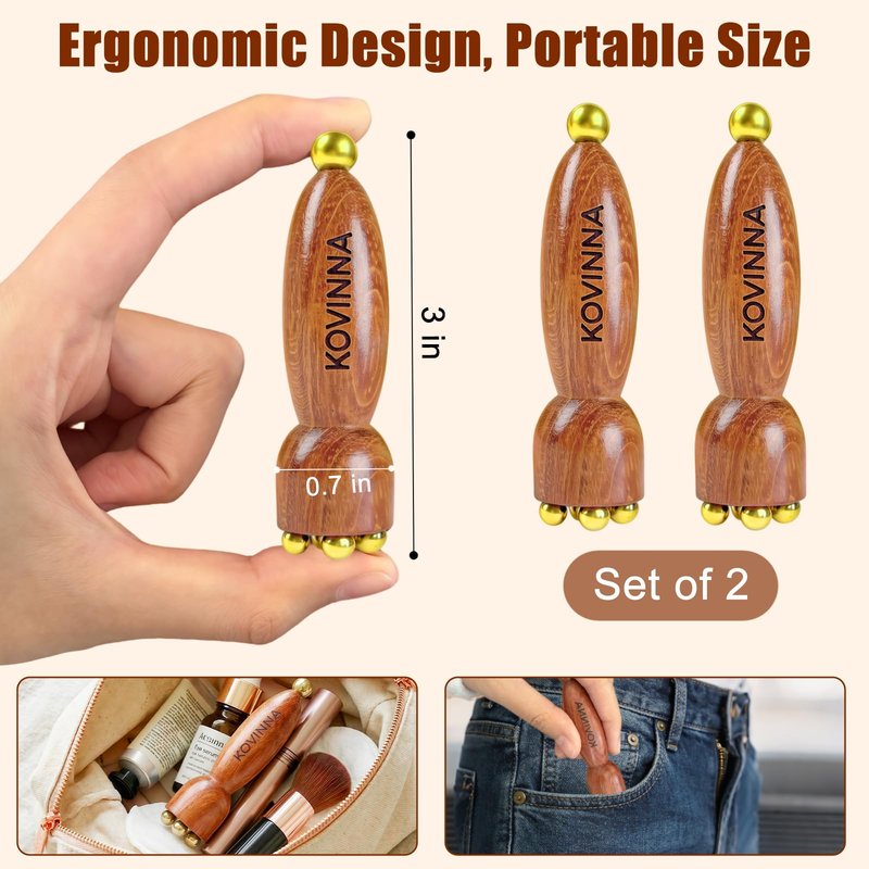 KOVINNA Brass Facial Massage Tool, Eye Massage Stick for Under Eye Gua Sha, Reduces Puffiness, Crow’s Feet & Dark Circles, Traditional Chinese Acupressure Tool, Set of 2
