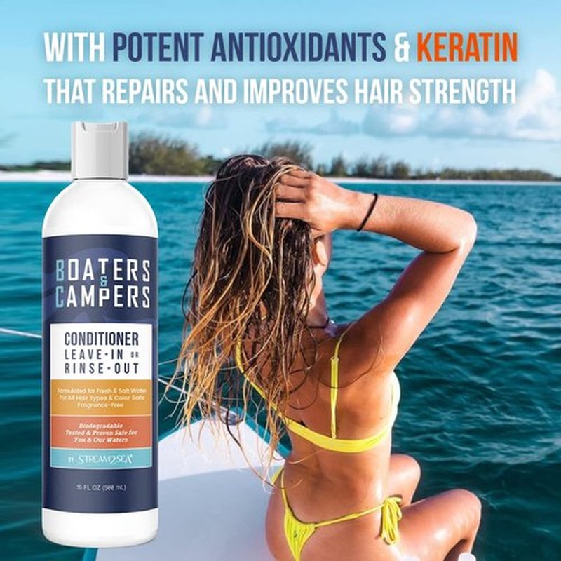 STREAM 2 SEA Boaters and Campers Hair Conditioner, 16 oz Reef Safe Fragrance Free All Natural Conditioner For Camping and Boating, Deep Conditioner For Dry Damaged hair, Paraben Free Conditioner