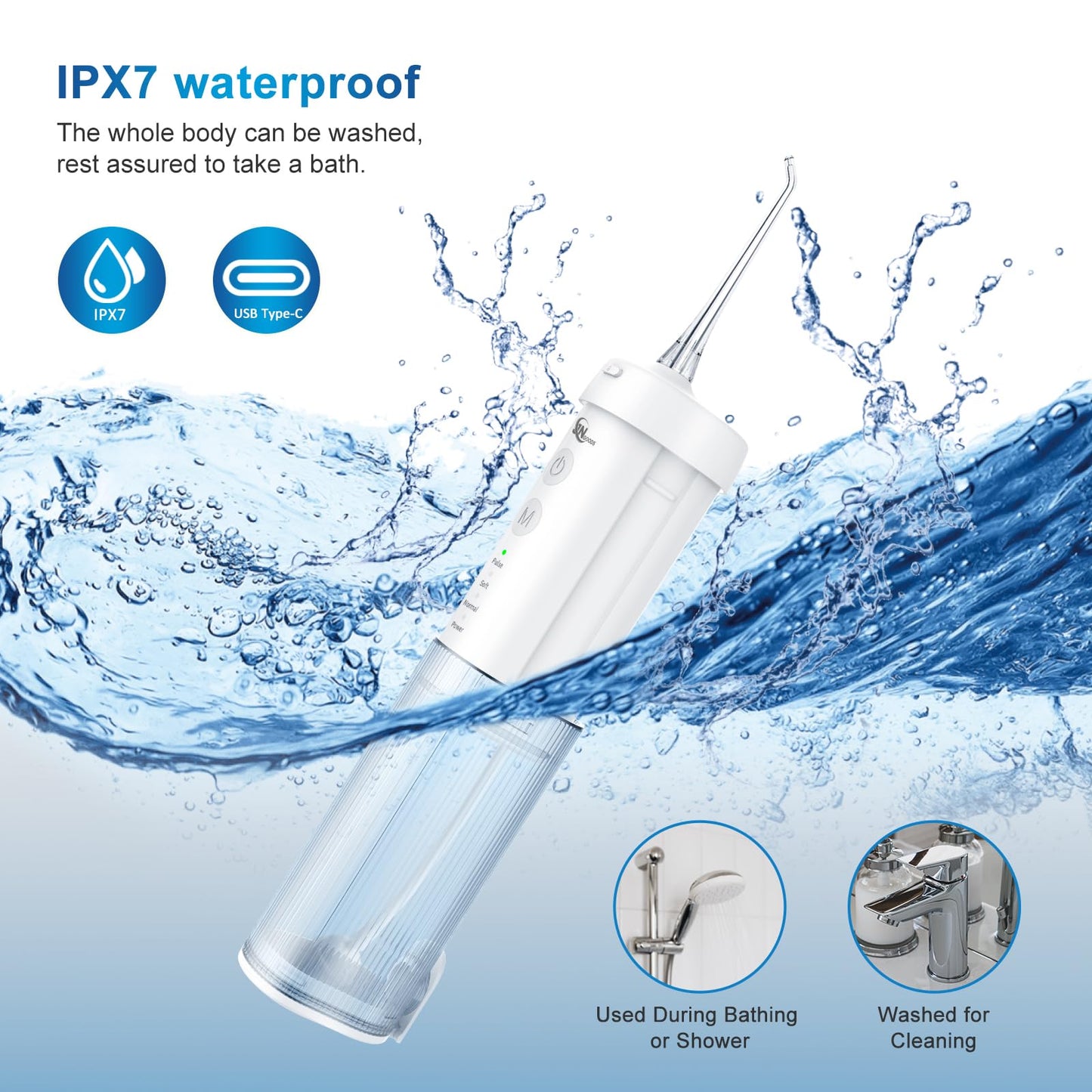 JNGOODS Mini Cordless Portable Water Flosser Oral Irrigator Water Teeth Cleaner Pick, Telescopic Water Tank, 4 Modes & IPX7 Waterproof, Home & Travel Water Flossers for Teeth, Braces Bridges Care.