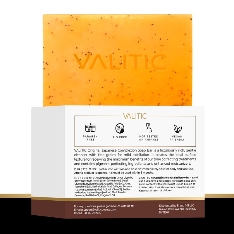 VALITIC Kojic Acid Soap - Turmeric Soap for Dark Spots for Face and Body - Exfoliating Bar for Hyperpigmentation, Skin Tone Corrector with Retinol, Vitamin C, Collagen and Hyaluronic Acid - 1 Pack