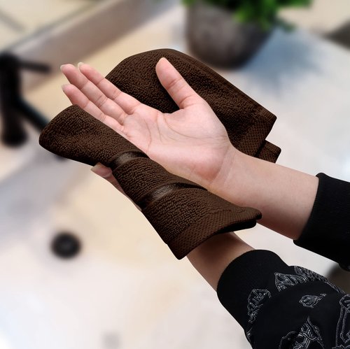 Utopia Towels - 12 Pack Viscose Luxury Wash Cloths Set (12 x 12 Inches) Cotton Ring Spun, Highly Absorbent and Soft Feel Essential Washcloths for Bathroom, Face Towel, Gym and Spa (Brown)