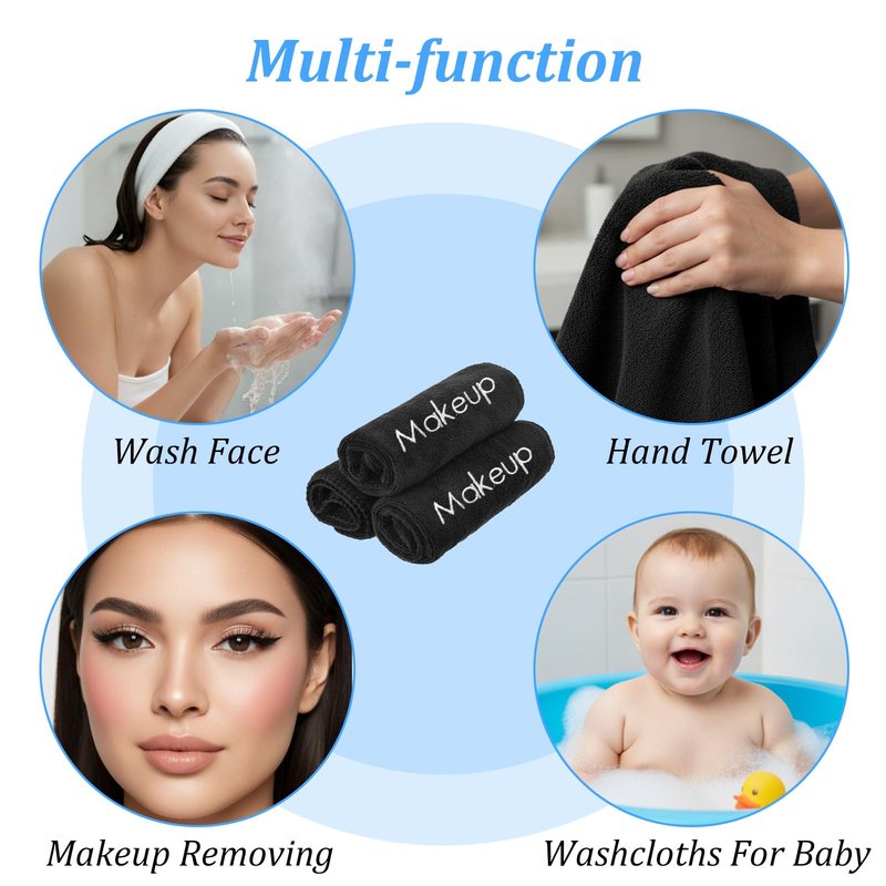 25 Pack Black Makeup Towels, 11.8 x 11.8 Inch Microfiber Face Washcloths, Reusable Makeup Remover Cloths for Facial Cleansing and Skin Care