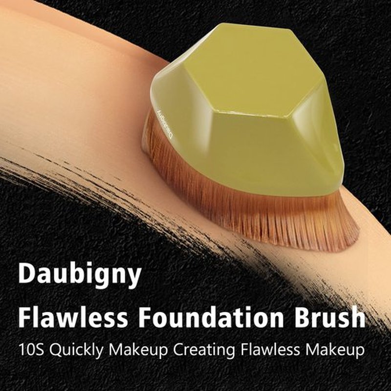 Foundation Makeup Brush Flat Top Kabuki Hexagon Face Blush Liquid Powder Foundation Brush for Blending Liquid, Cream or Flawless Powder Cosmetics with Bonus Protective Case (Yellow)