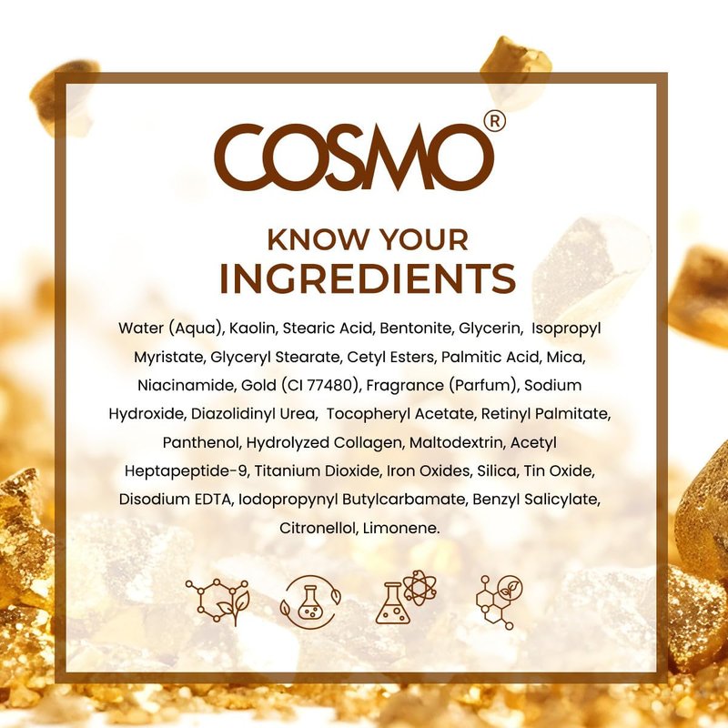 Cosmo Skin Care 24k Gold Facial Face Mask 200g/7oz, Reduce Fine Lines, Wrinkles & Blemishes, Hydrating Mask, Pore Clearing, Boost Collagen, Skin Treatment, All Skin Types, For Men & Women, Face Wash