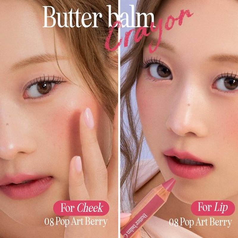 CLIO Butter Balm Crayon (002 PICNIC CORAL, One Size), 2-in-1 Lip and Cheek Tint, Buildable Lightweight Cream Blush, Crayon Lipstick Makeup
