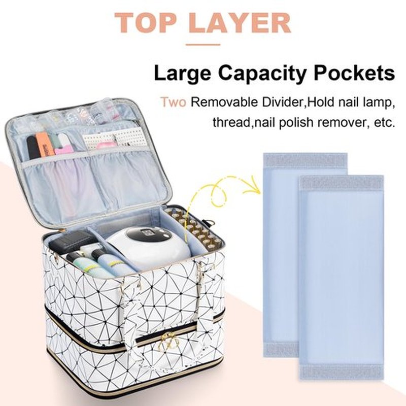 Uross Nail Polish Organizer Bag Holds 84 Bottles Nail Polish & Nail Lamp,Large Gel Nail Polish Organizers and Storage box for Nail Tech, Nail Kit Supplies Organizer Case-White