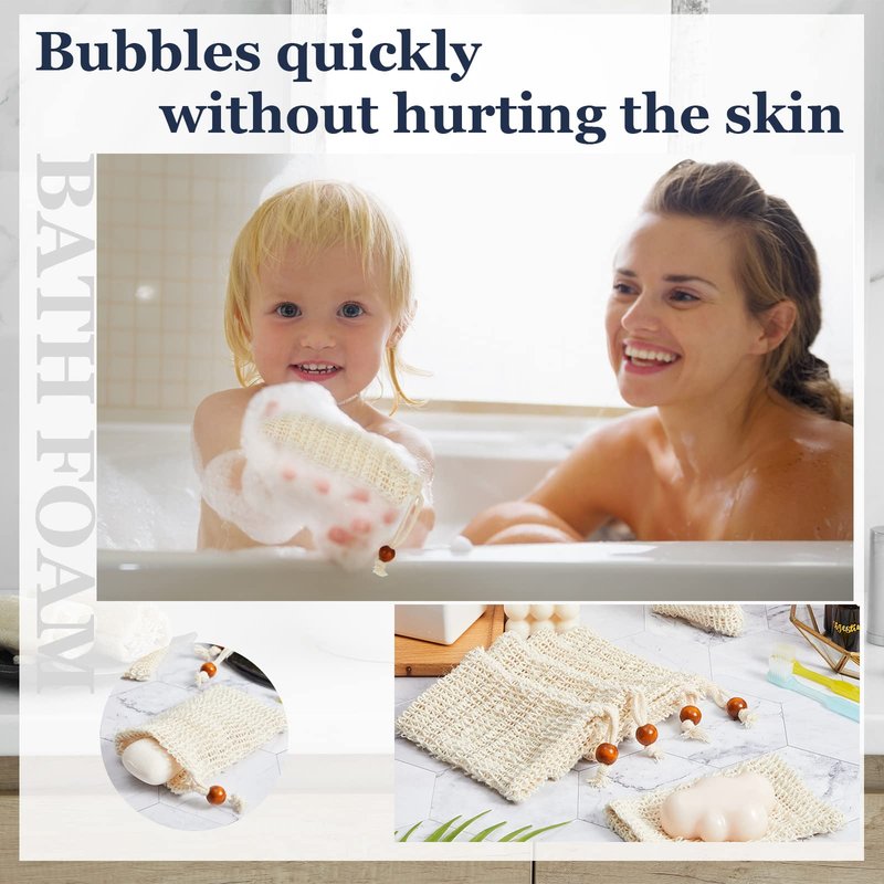 Cunhill 80 Pack Soap Saver Bag Exfoliating Soap Pouch with Drawstring Bar Wooden Bead Foaming and Drying Exfoliating Net for Bath and Shower (3.5x5.5 Inch)