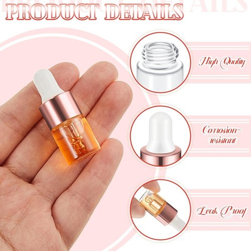 Didaey 100 Pcs Mini Glass Dropper Bottle Bulk, 2 ml Rose Gold Clear Essential Oil Dropper Bottles Small Tincture Empty Bottles Sample Containers Perfume Liquid Vials with Cap for Traveling