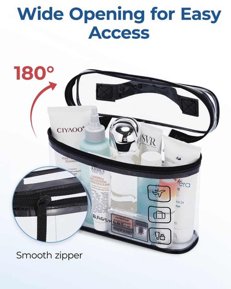 BAGSMART TSA Approved Toiletry Bag, 2 Pack Clear Makeup Cosmetic Bag Organizer, Quart Size Travel Bag for Toiletries, Carry-on Travel Accessories Essentials, Purple-2pcs