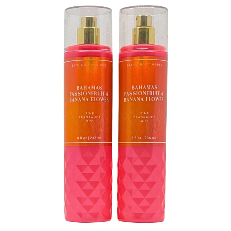 Bath & Body Works Fragrance Mist 2-Pack 8oz Each (Bahamas Passionfruit and Banana Flower) Packaging Varies