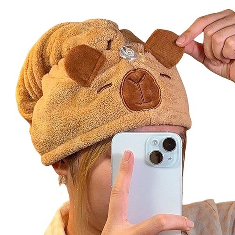 Capybaras Quick Dry Hair Towel Wrap For Wet Hair Super Absorbent Microfiber Towel With Button For Women Long Hair