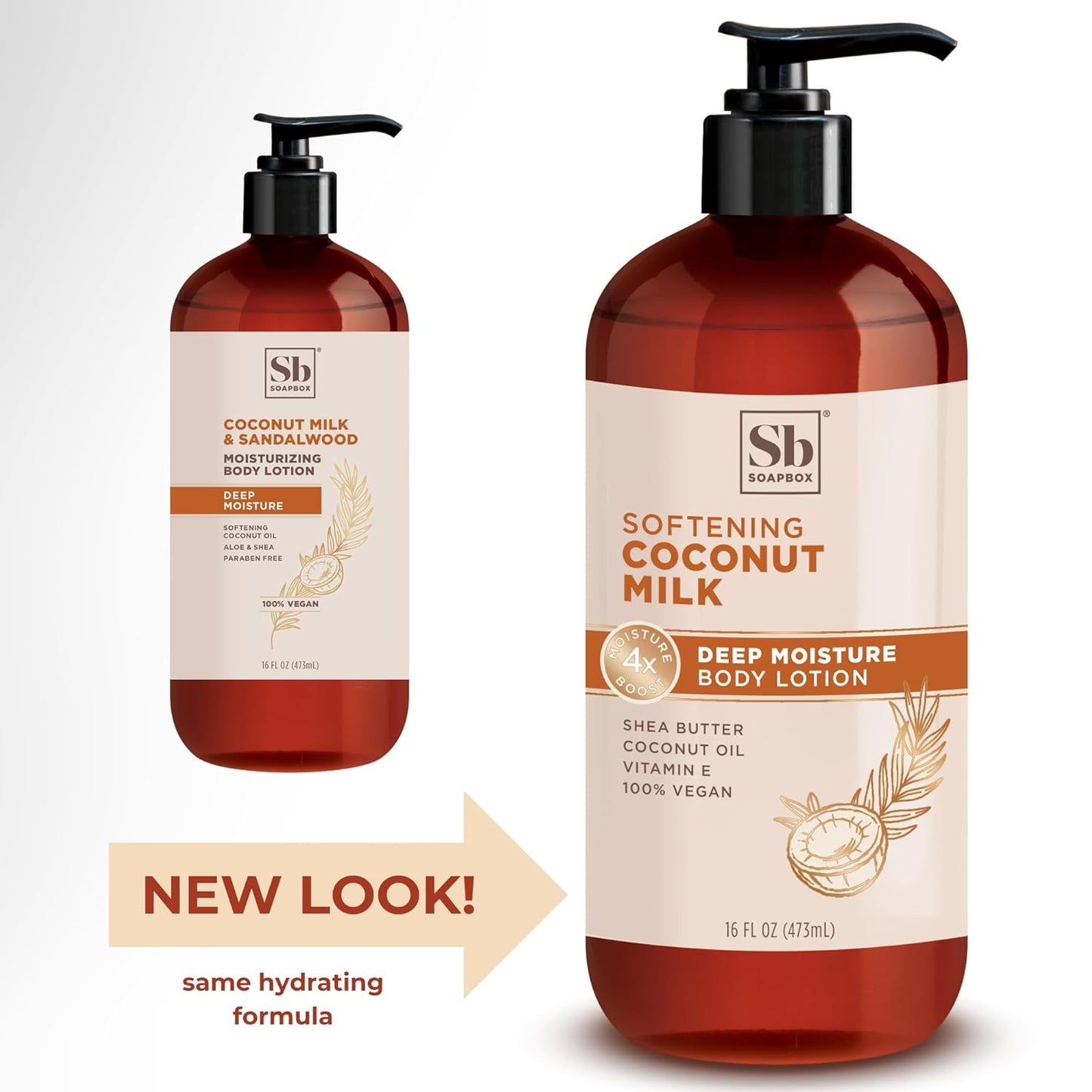 Soapbox Moisturizing Body Lotion, Coconut Milk & Sandalwood with Aloe and Shea Butter, Pack of 3 Hand Lotion Bottles, Vegan Skin Care Products, Moisturizer for Dry Skin, 3 Pack, 16oz Each