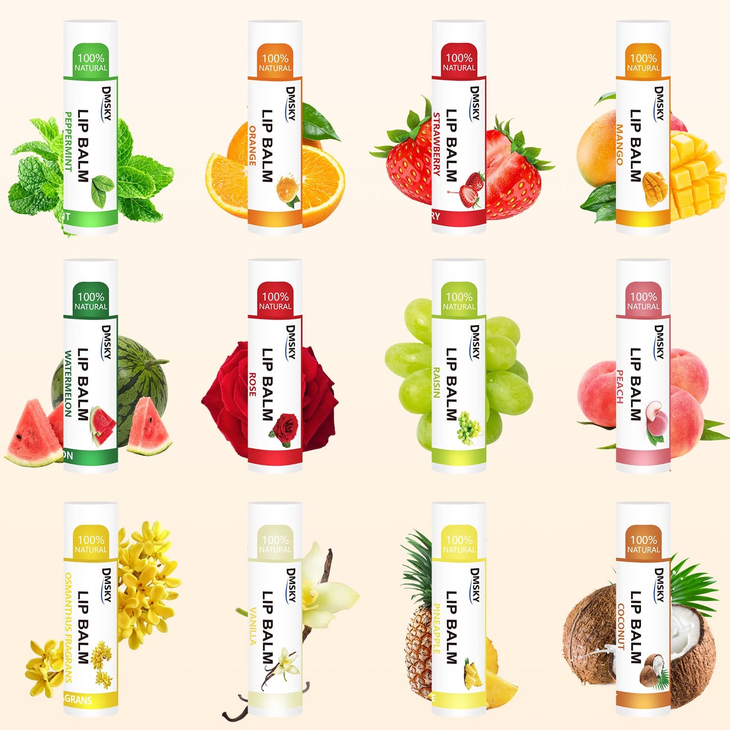 DMSKY 108 Pack Lip Balm, Natural Lip Balm Bulk with Vitamin E and Coconut Oil, Moisturizing Lip Balm for Chapped Lips, Bulk Lip Balm for Women-12 Flavors