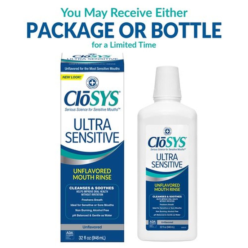 CloSYS Ultra Sensitive 32oz Mouthwash Bundle with CloSYS 0.31oz Oral Breath Mint Spray (3 Count)