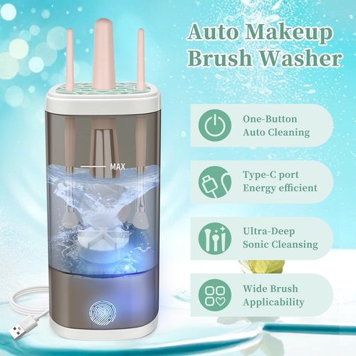 Tpsofy Electric Makeup Brush Cleaner Machine, Ultimate Efficient Automatic Cleaner for All Types of Makeup Brushes- Black