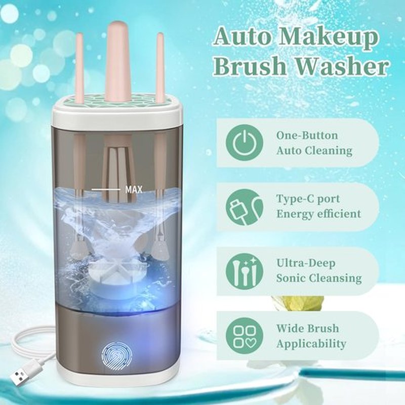 Tpsofy Electric Makeup Brush Cleaner Machine, Ultimate Efficient Automatic Cleaner for All Types of Makeup Brushes- Black