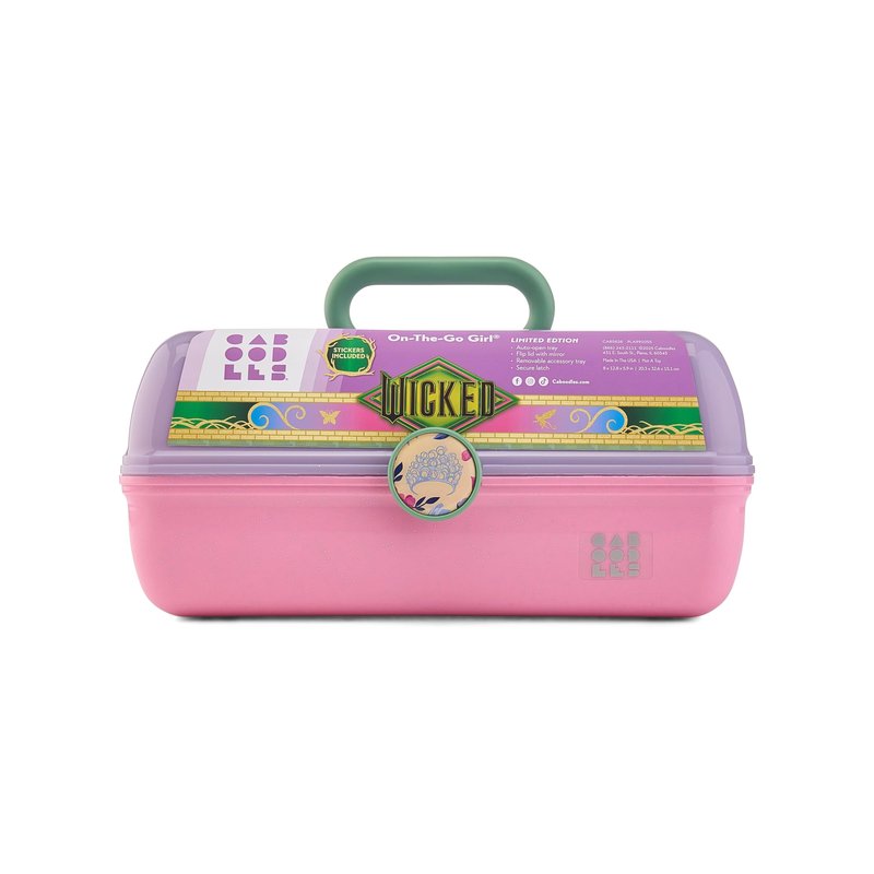 Caboodles On-The-Go Girl Makeup Box, Wicked: For Good Glinda Glam Limited Edition, Hard Plastic Makeup Organizer Box, Built-In Mirror, Secure Latch, Includes a Wicked-Themed Sticker Sheet