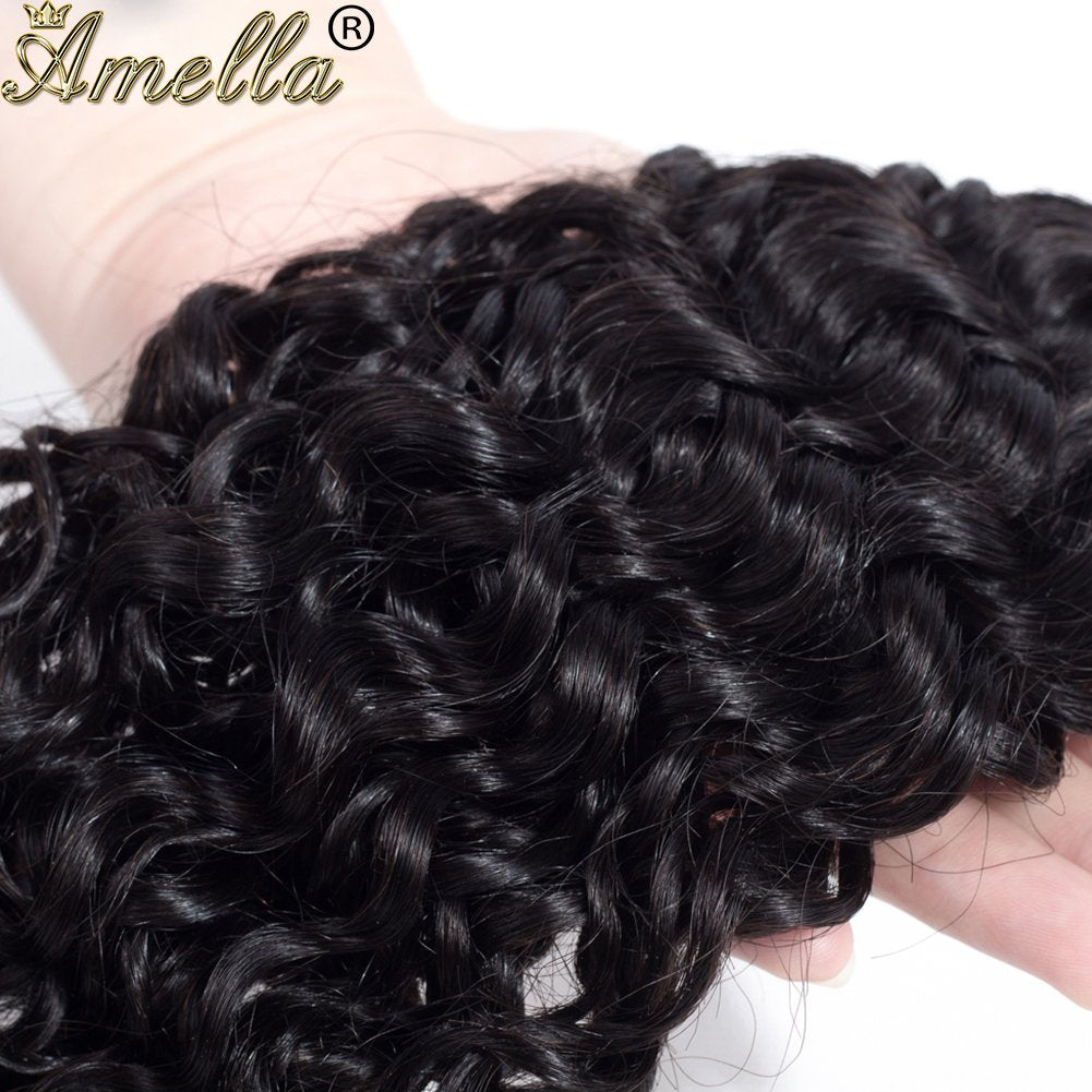 Amella Hair Brazilian Virgin Curly Hair 3 Bundles Hair Extensions 8A Brazilian Kinky Curly Hair Remy Human Hair Weave Natural Black Color (12 14 16inch)