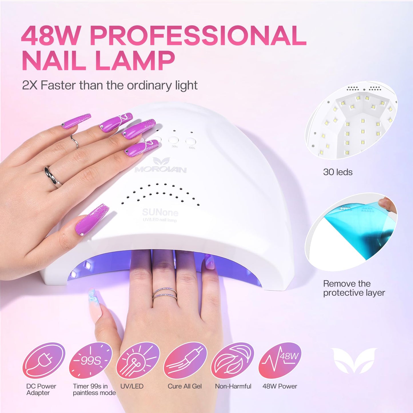 Morovan Gel Nail Polish Kit: 36 Colors Gel Nail Polish Set with with U V Light Soak Off Gel Nail Kit with Pure & Glitter Gel Polish for Beginner Nail Art DIY Manicure
