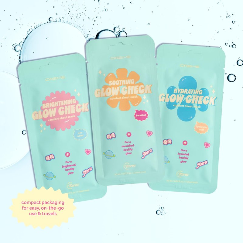 The Creme Shop Glow Check Comfort Sheet Mask 5 Pack, Facial Sheet Mask, Korean Skin Care, Korean Glass Skin, Hydrating, Brightening, Rice Water- Brightening Glow