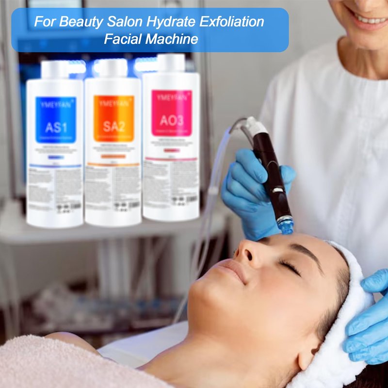 YMEYFAN AS1 SA2 AO3 Aqua Peeling Solution(English Ver.), Hydro Facial Solution for Hydrogen Oxygen Facial Machine Professional, Hydrating Serums for Facial Cleansing, Nourishing, Exfoliate(400ml/3Pcs)