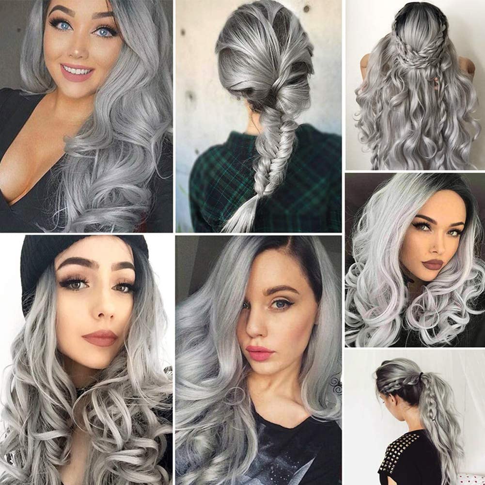Gray Bundles Human Hair Ombre Straight Human Hair Bundles Brazilian Unprocessed Virgin Hair 3 Bundles 18 20 22 Inch Two Tone Silver Straight Bundles Hair Weave Dark Roots