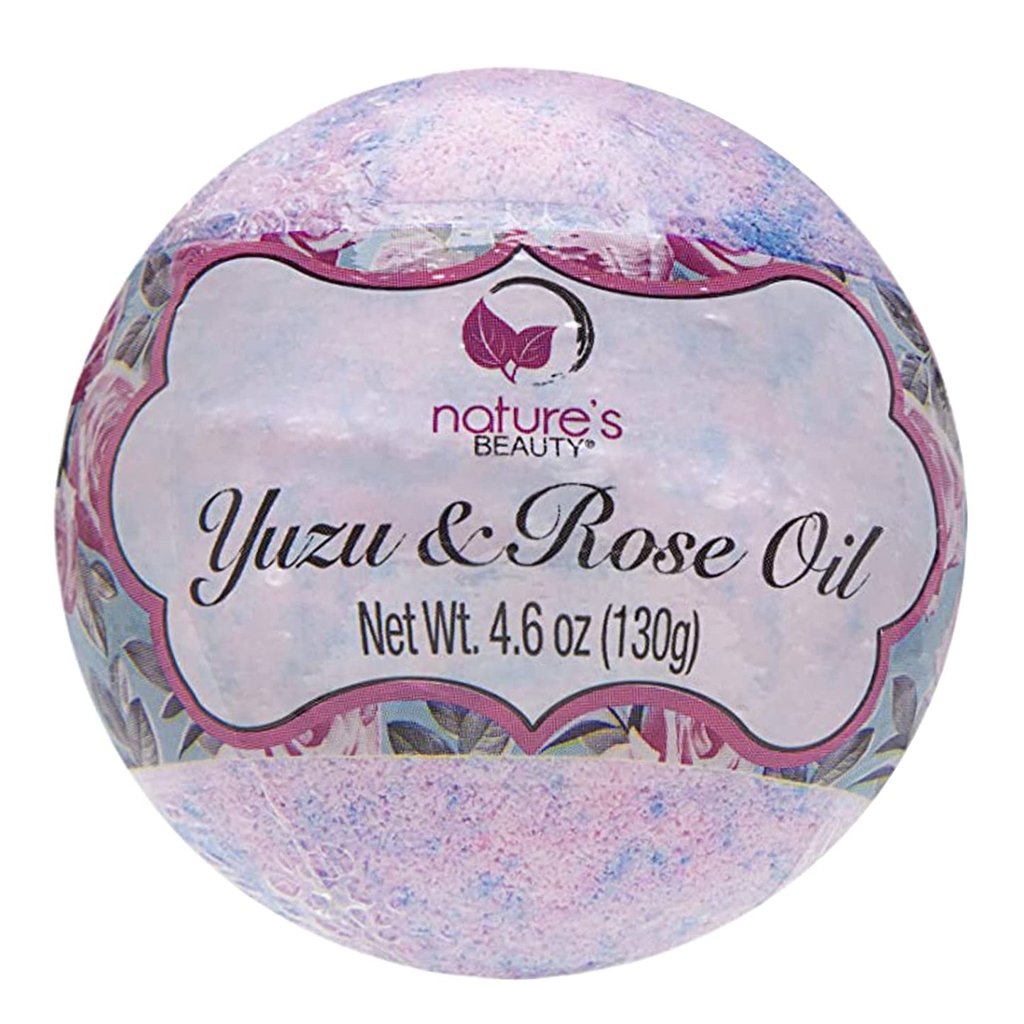 Nature's Beauty Yuzu & Rose Oil Bath Bomb Multi-Pack - Natural Hand Crafted, Non-Staining, Luxury Fizzy Spa Bomb, Nourish Dull + Dry Skin, Made w/Coconut Oil + Witch Hazel, 4.6 oz (4 Pack)