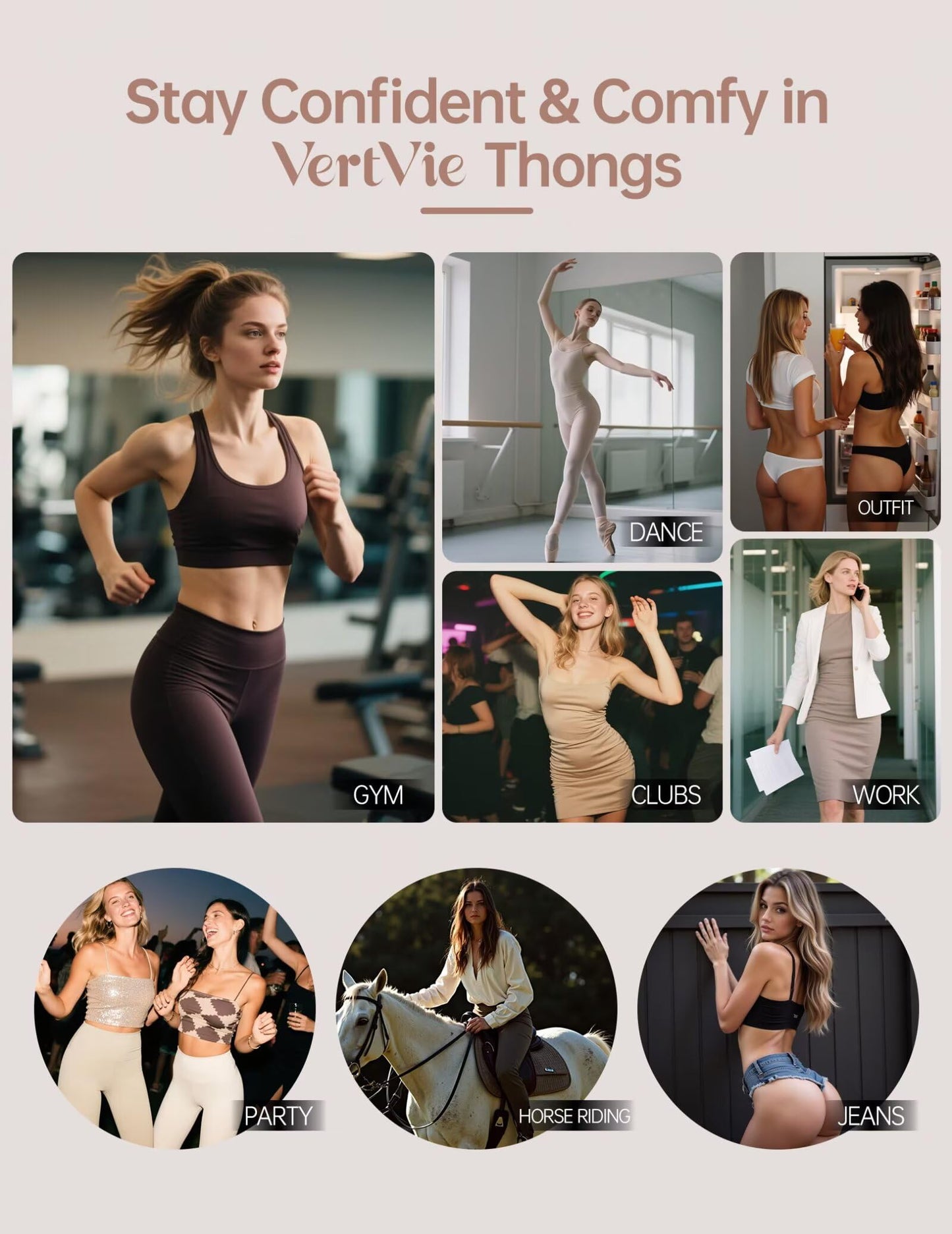 Vertvie Seamless Thongs Panties No Show Workout Underwear, CRM, S Cream