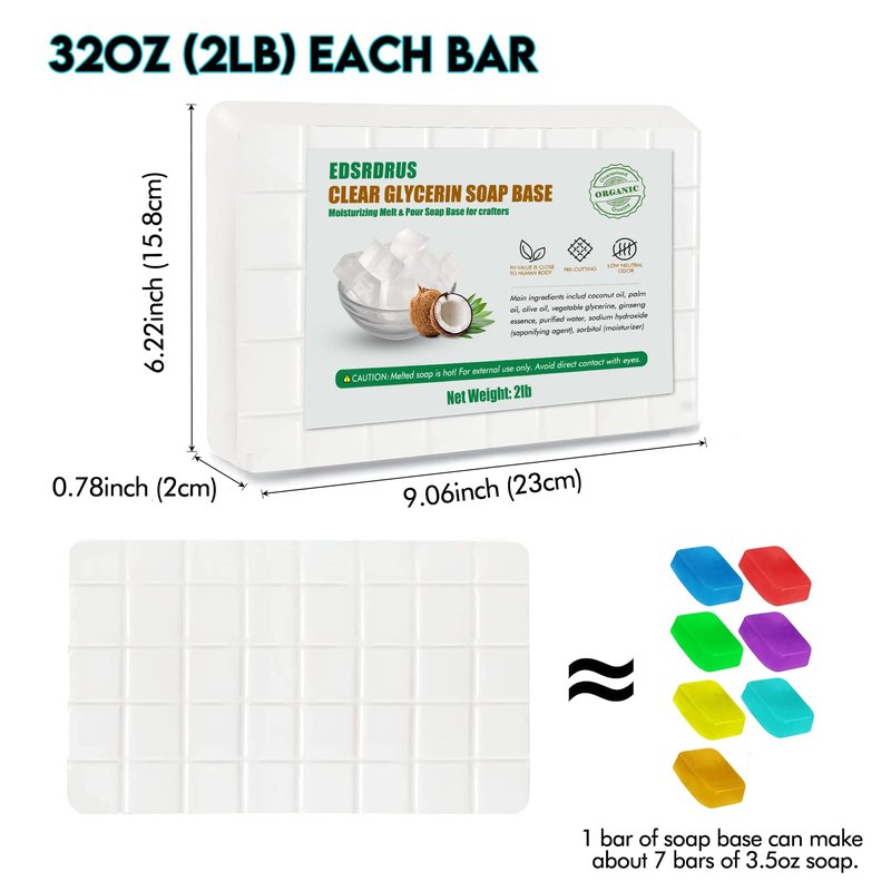 EDSRDRUS 4LB Unscented Glycerin Soap Base DIY Handmade Moisturizing Melt and Pour Soap Base for Crafting, Vegetable Glycerin & Coconut Oil, Easy to Cut (White,4LB)