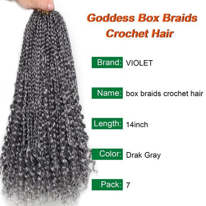 Grey Crochet Hair for Black Women 14 Inch 7 Packs Boho Box Braids Crochet Hair Pre Twisted Twist Crochet Hair Synthetic Crochet Hair with Curly Ends Goddess Braiding Hair(14 Inch, 7Packs, Gray)