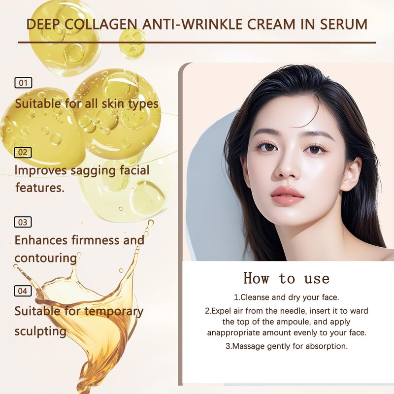Deep Collagen Anti-Wrinkle Cream In Serum - Deep Collagen Silk Peptide Intensive Lifting Ampoule Serums for Face Tightening and Lifting, Korean Anti Aging Face Serum for Women 1.7fl.Oz/50ml