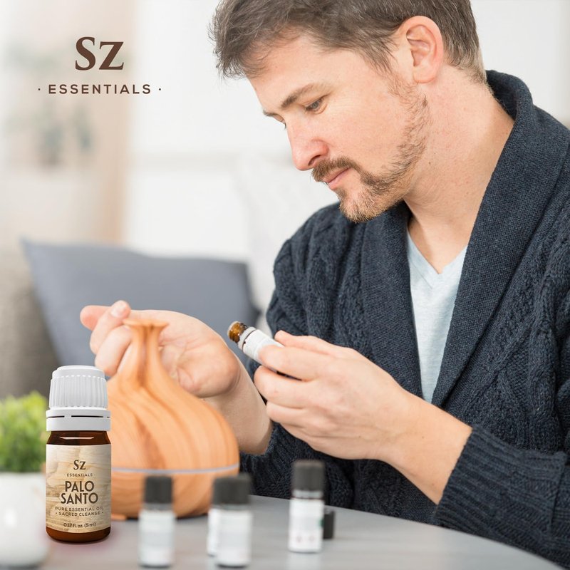 Sz Essentials Palo Santo Essential Oil – 100% Pure – Ethically Sourced from Peru – Sacred Oil for Ritual Use, Spiritual Cleansing & Energy Clearing – Bursera graveolens – Vegan – 0.17 fl oz (5mL)