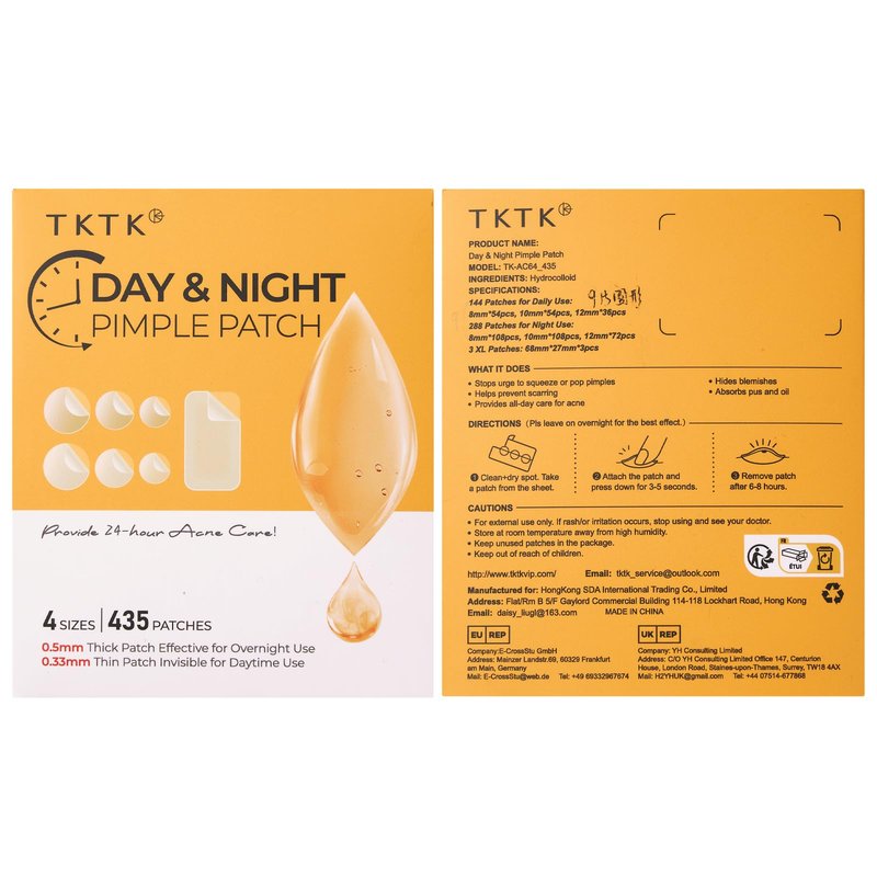 TKTK Bulk Pimple Patches for Face, 435 Patches 4 Size Acne Patches Day and Night, Hydrocolloid Patch Thin & Thick Pimple Stickers for Covering Zits, Blemishes and Breakouts