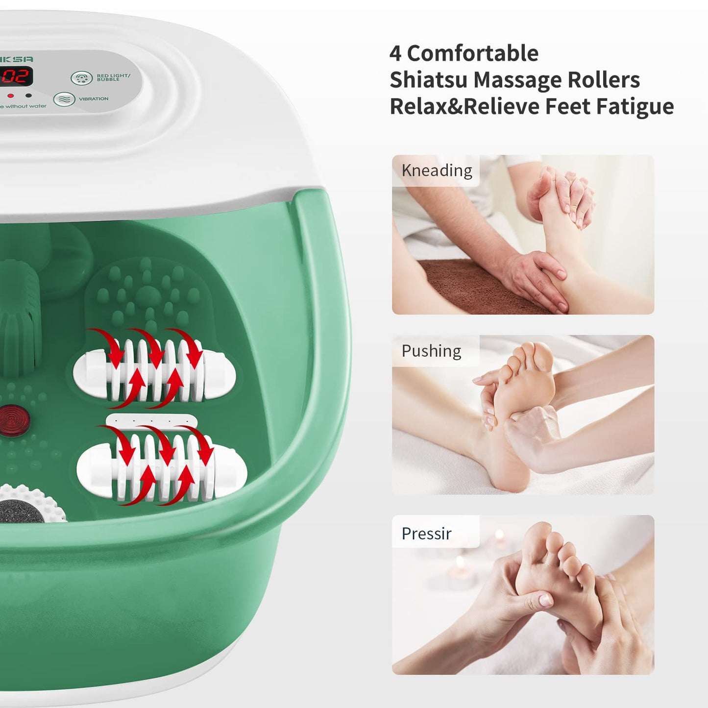 Niksa Foot Spa Bath Massager with Heat, Bubbles, Vibration and Red Light,4 Massage Roller Pedicure Foot Spa Tub for Feet Stress Relief,Foot Soaker with Mini Acupressure Massage Points Green