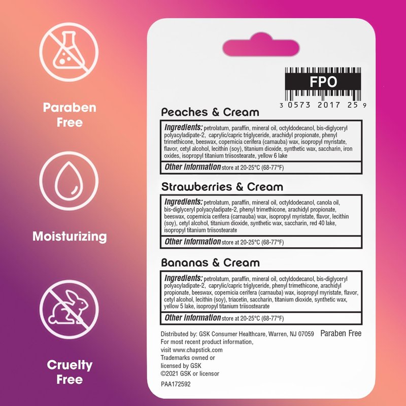 ChapStick Lip Balm Fruit & Cream 3-Pack Collection – Peach, Strawberry & Banana Flavors, 0.15 Oz Ea