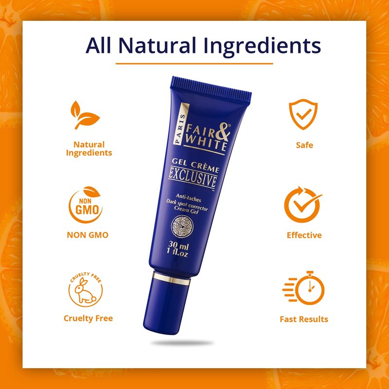 Fair and White Exclusive, Brightening Gel Cream - 30 ml / 1 Fl oz - Deeply Moisturizes, Formulated to Fade Dark Spots with Vitamin C, Glycerin & Castor Oil