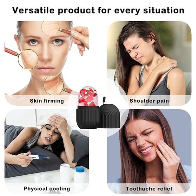 KOGITI Ice Mold for Face, Ice Roller for Face & Eye, Beauty Facial Ice Rollers Ice Holder Mold Face Puffiness Relief Massage Skin Care Tools, Ice Facial Cube (Black)