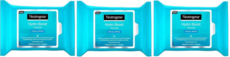 Neutrogena HydroBoost Facial Cleansing & Makeup Remover Wipes with Hyaluronic Acid, Hydrating Pre-Moistened Face Towelettes to Cleanse & Remove Dirt, Makeup & Impurities, 25 count,(pack of 3)