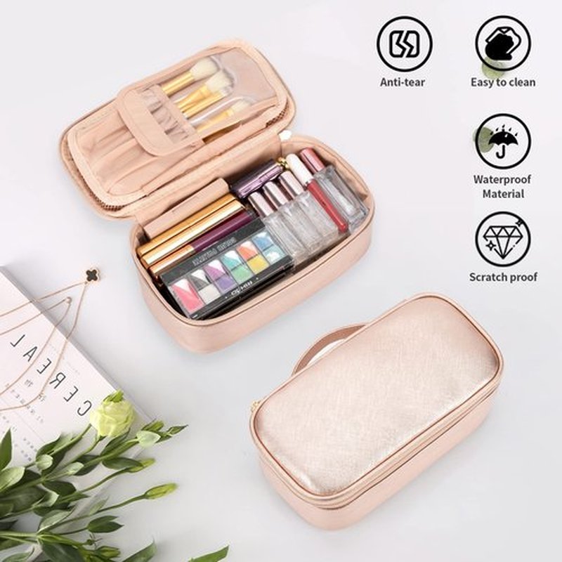 OCHEAL Small Cosmetic Bag,Portable Cute Travel Makeup Bag for Women and girls Makeup Brush Organizer cosmetics Pouch Bags -Rose Gold