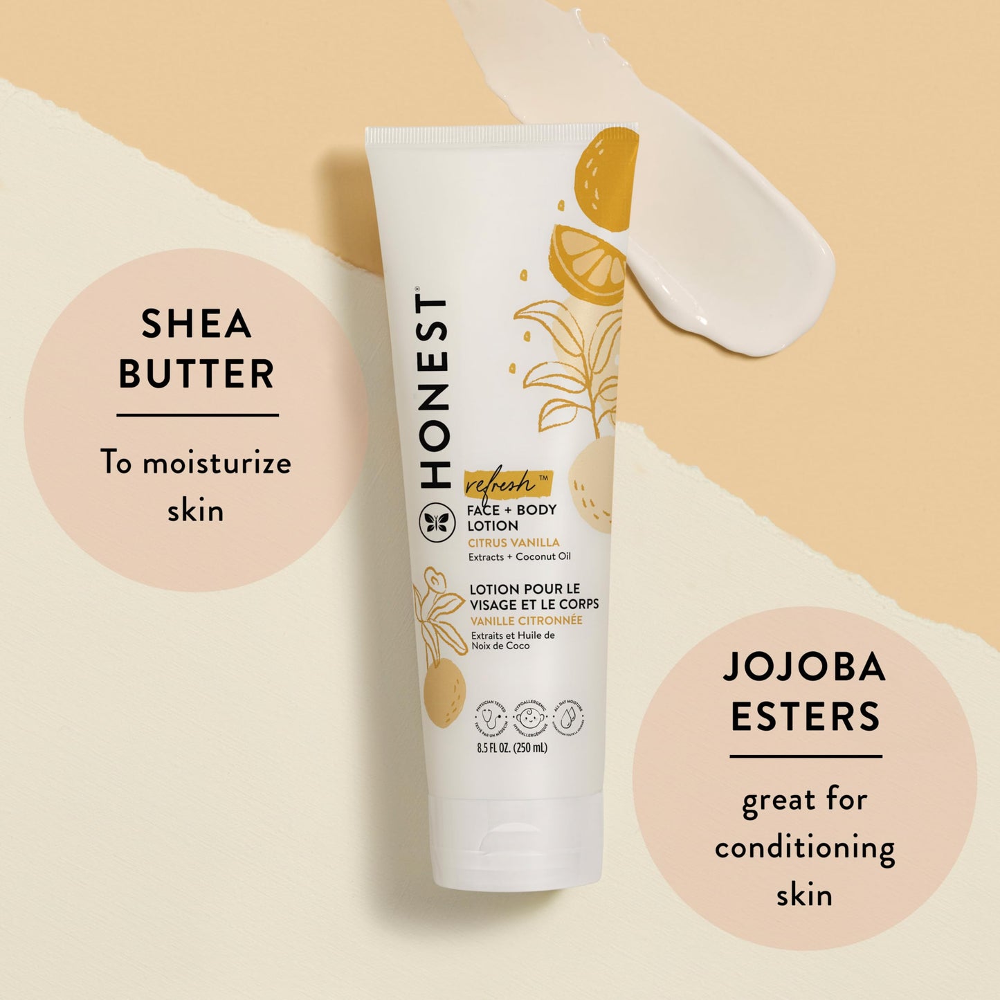 The Honest Company Hydrating Face + Body Lotion | Fast Absorbing, Naturally Derived, Hypoallergenic | Citrus Vanilla Refresh, 8.5 fl oz