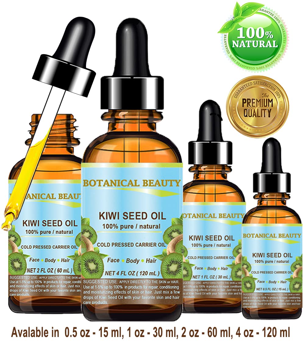Botanical Beauty KIWI SEED OIL. 100% Pure Natural Undiluted Virgin Cold Pressed Carrier Oil for Face, Skin, Body, Hair, Nail Care (0.5 Fl Oz)