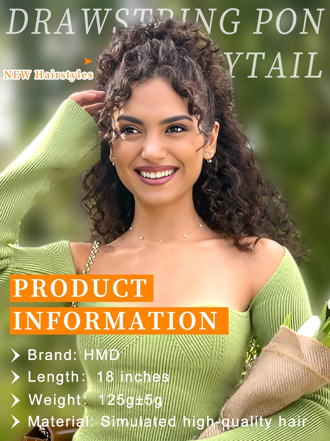 HMD Curly Ponytail Extension Drawstring Ponytail for Black Women Brown Curly Clip in Hair Extensions 18 Inch Ponytail Extension Synthetic Hairpiece for Daily Party