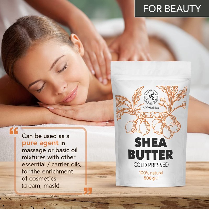 AROMATIKA Shea Butter 17.5 Oz (500g) - Unrefined Raw/Pieces - Africa - Ghana - 100% Pure Shea Butter Body Butter - Cosmetic Grade - for Hair Skin Lip Face Feet Body Care - Massage