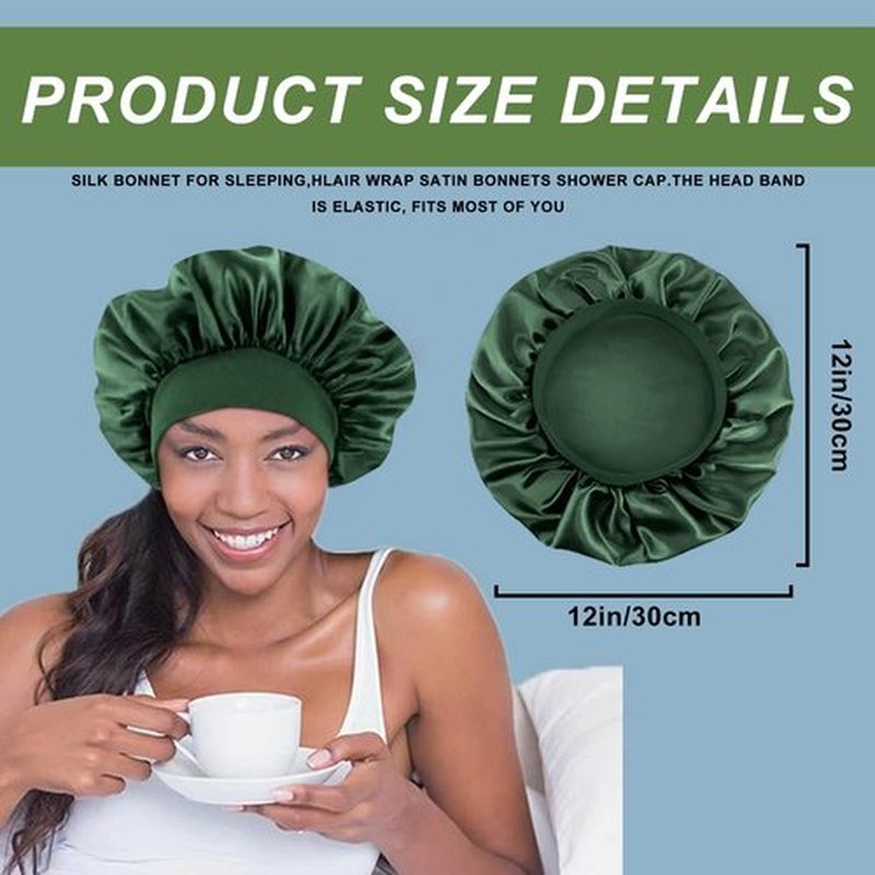 4PCS Silk Bonnet for Sleeping - Hair Satin Bonnets for Black Women Men,Hair Wrap Cap for Curly Hair,Elastic Wide Band Hair Bonnet Shower Cap for Sleeping (Purple & Pink & Pale Green & Black)