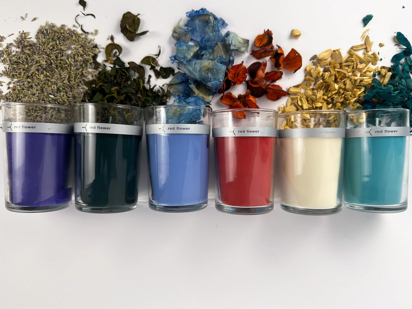 Red Flower Wanderlust Petal Topped Candle | Blended with Purest Natural-Burning Plant Wax | Topped with Scented Wanderlust Petals | Deep Earthy Woodsy Fragrance that Soothes | Clean-Burning | 6 oz
