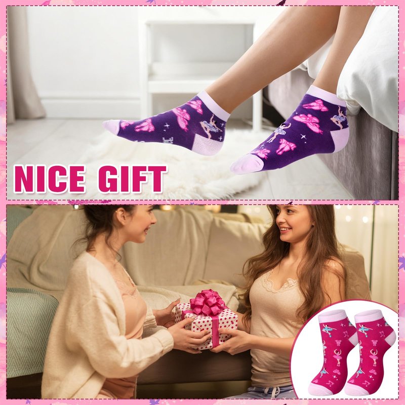 Glitopper 8 Pairs Dance Theme Socks Dancer Team Gifts Bulk for Girls Women Ballet Socks Accessories Party Favors(Classic)