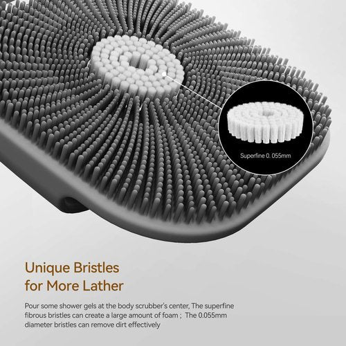 Silicone Body Scrubber for Men, Friendly Shower Body Scrubber for Sensitive Skin, Silicone Loofah Body Scrubber for Showering with Richer Foam Bristles and Anti-Slippery Handle, Gray