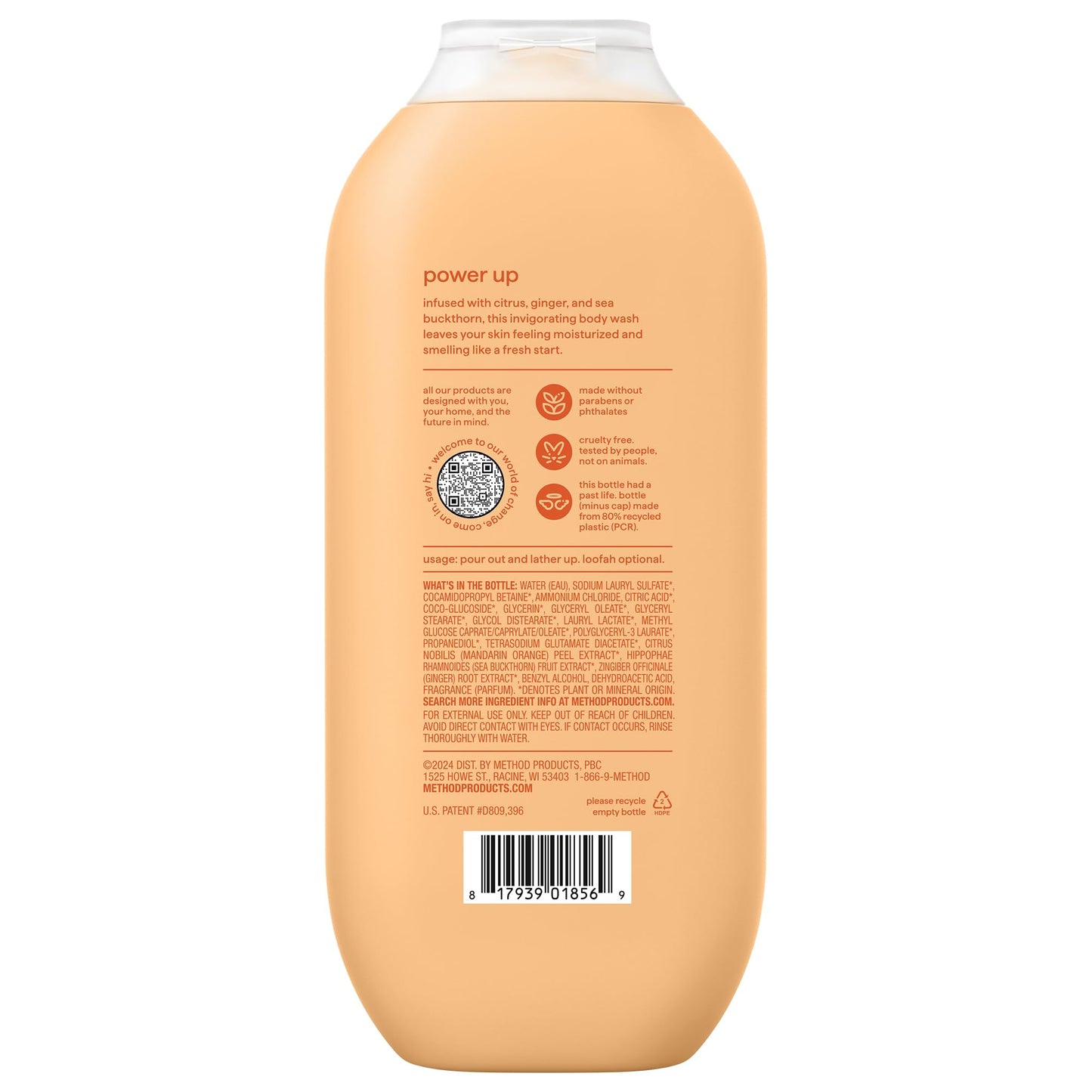 method Body Wash, Energy Boost - Leaves Skin Feeling Soft & Moisturized, Made Without Parabens, Notes of Citrus, Ginger & Sea Buckthorn, 18 fl oz - 6 pack